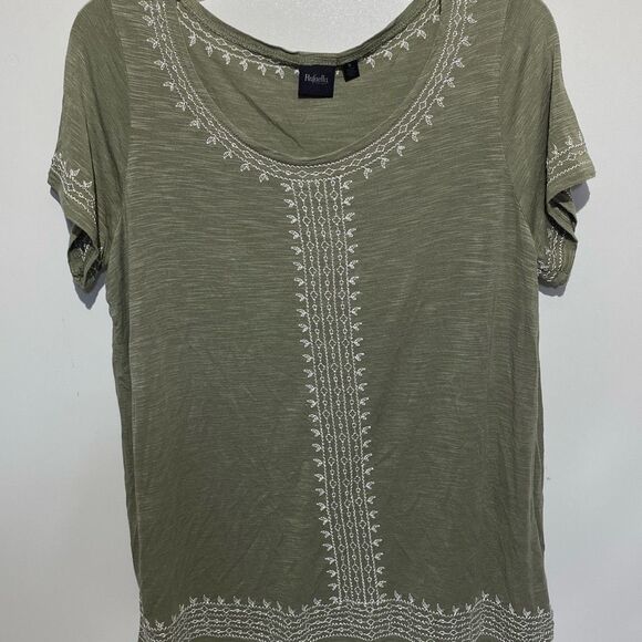 Rafaella Women's Green Embroidered Round Neck Short Sleeve Blouse Medium - Picture 1 of 7